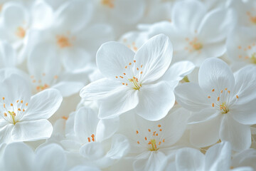 Obraz premium A delicate arrangement of white spring flowers in a serene setting.
