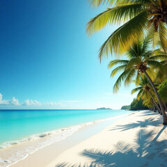 Obraz premium Tropical Beach with Crystal Clear Water and Palm Trees, Ultra HD