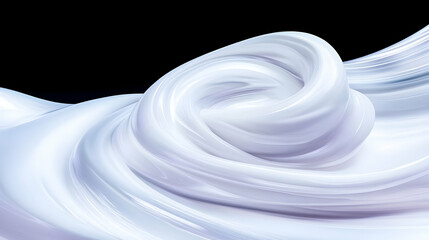Swirling Cream Abstract Fluid texture on black background, ideal for cosmetic or food ads
