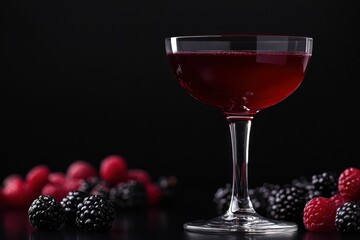 Boulevardier Cocktail with Red Berry Twist on Black Background