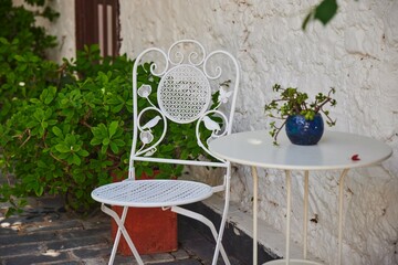 Outdoor table and decor in the form of a pot with greenery