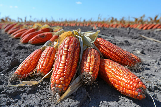 A field of genetically modified (GDO) corn, modern and agricultural, industrial theme