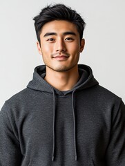 Smiling Asian Man in Casual Hoodie   Perfect for Lifestyle Blog and Advertising