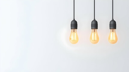 Stylish Hanging Light Bulbs with Black Fixtures on Bright Background