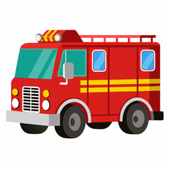 A cartoon illustration of a red firetruck emergency vehicle with yellow stripes