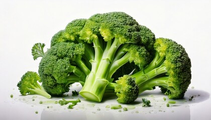 Fresh green broccoli florets with a crisp texture, isolated on a clean white background. Ideal for food photography, healthy eating campaigns, and natural product designs.
