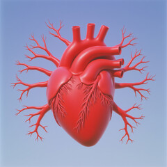 a simple geometric heart icon with thin red lines extending outward representing the circulatory system