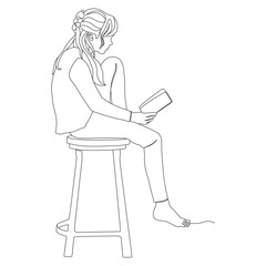 Girl Reading a Book — Minimalist Line Art Illustration