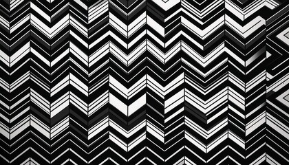 A bold black-and-white zigzag pattern, creating an optical illusion effect with high contrast, producing a striking and dynamic visual.
