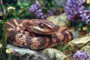 Obraz premium A detailed illustration of a northern copperhead snake in its natural habitat