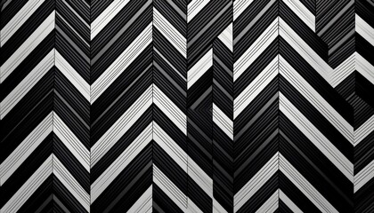 A bold black-and-white zigzag pattern, creating an optical illusion effect with high contrast, producing a striking and dynamic visual.

