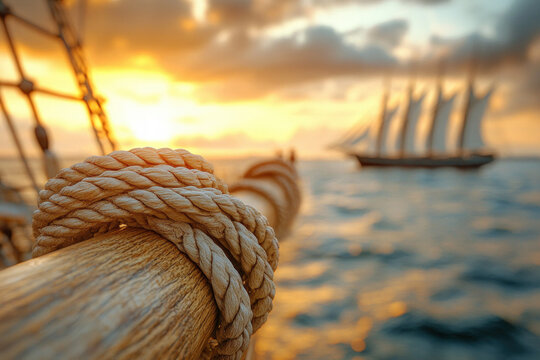 A gaff tree on a sailing ship, detailed and nautical, maritime theme
