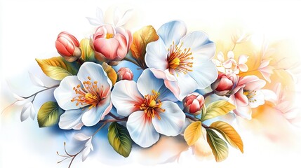 Fototapeta premium Beautiful Floral Arrangement with Colorful Blossoms and Green Leaves