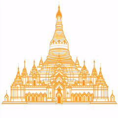 Naklejka premium Minimalist flat design illustration of pagoda with intricate details, showcasing traditional architecture and cultural significance. warm orange color adds vibrant touch