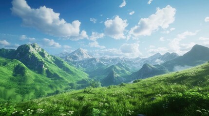 Obraz premium Beautiful green mountain range under a vibrant bright blue sky