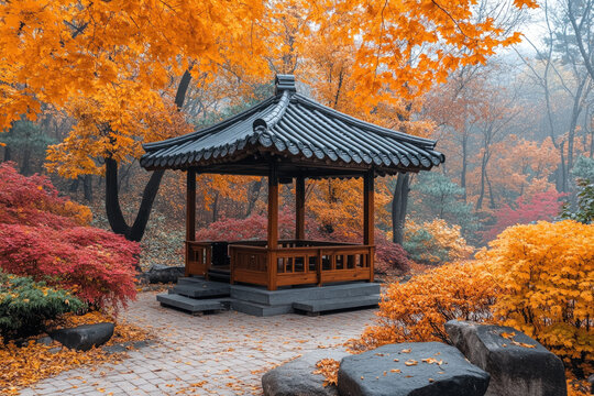 A traditional Korean biwon (garden), serene and beautiful, cultural theme