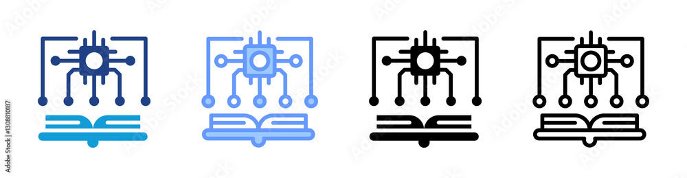 Fototapete machine learning icon set multiple style collection