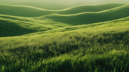 Fototapeta premium Beautiful green rolling hills covered with vibrant lush grass