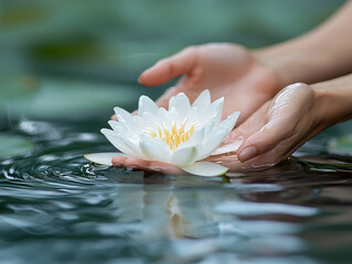 A calming image of a natural therapist using holistic methods in a peaceful setting.