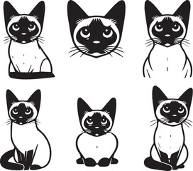 Siamese cat vector in black and white