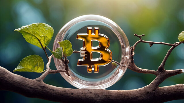 Eine Bitcoin-Frucht w&auml;chst an einem Zweig.