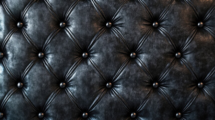 Fototapeta premium Luxurious black leather texture with button tufting design