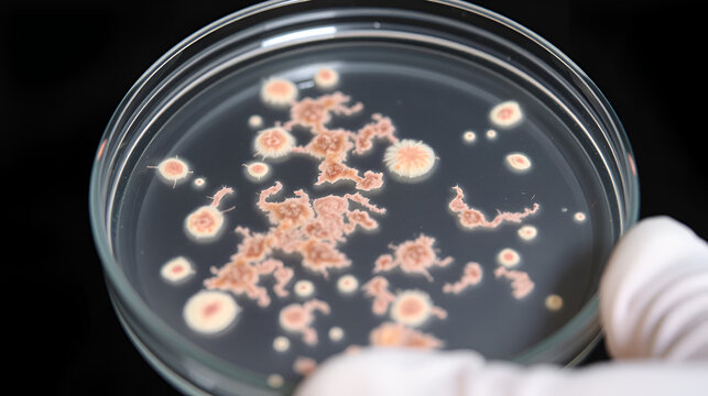 A dermatophyte test medium (DTM) culture in Petri dish using for growth media to isolate and cultivate fungal testing from clinical samples, investigation of ring worm (skin disease).