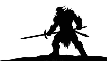 Fototapeta premium Warrior silhouette holding sword against white background