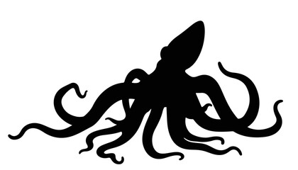 Silhouette of an octopus swimming in the ocean