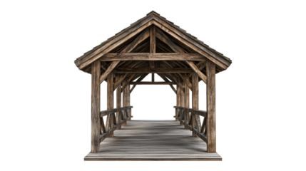 Wooden Covered Bridge Rustic Structure Pathway Design,