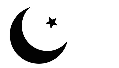 Crescent moon and star symbol on white background