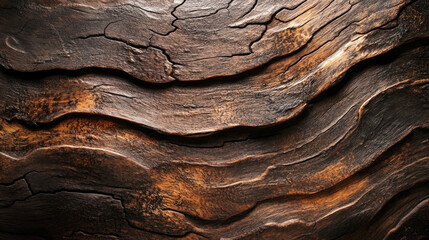 Textured wooden surface with intricate grain patterns and rich brown tones