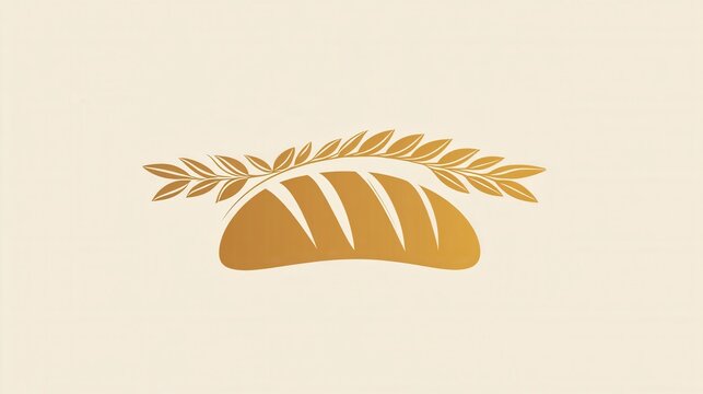 Minimalist bread logo featuring an abstract loaf silhouette and wheat texture in warm beige and gold color scheme