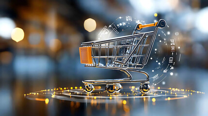 Digital shopping experience shopping cart virtual marketplace graphic design innovative environment futuristic viewpoint ecommerce concept