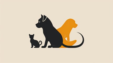 Fototapeta premium logo design, cat and dog side by side, simple vector graphic logo of pet shop with yellow orange color scheme