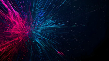 Abstract Digital Visualization Of Blue And Pink Energy Explosions On Dark Background