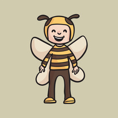 a kid wearing bee costume in isolated outline flat design