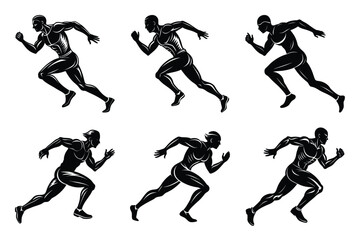 set of Running sports man silhouette Vector with Gym and Fitness Workouts