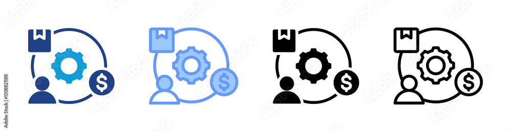 Aufkleber value chain icon set multiple style collection