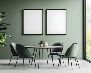 Modern Sage Green Dining Room with Velvet Chairs and Minimalist Decor