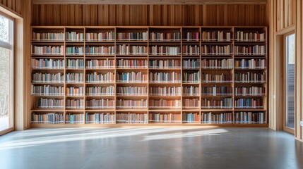 Obraz premium Wooden Bookshelves Library Interior