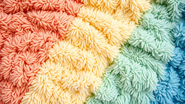 The blanket of furry fleece multicolor fabric. A background soft plush fleece material with a lot of relief folds