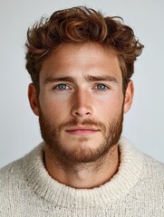 Obraz premium Portrait of a Man with Light Stubble Wearing a Casual Pullover