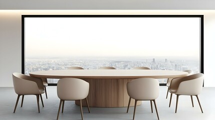 Modern Conference Room with City View and Elegant Wooden Table