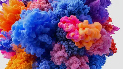 3D AI-generated vibrant color clouds in motion. A mesmerizing 3D AI-generated explosion of colorful clouds, blending blue, pink, orange, and purple hues in a dynamic motion.  - Powered by Adobe