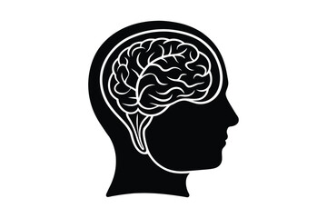 Human head silhouette with brain Vector with Mind Intelligence and Creativity Illustration