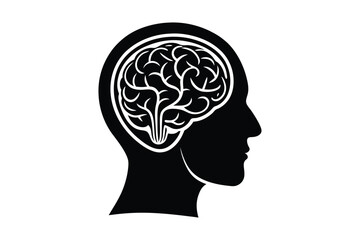 Obraz premium Human head silhouette with brain Vector with Mind Intelligence and Creativity Illustration
