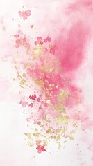 Fototapeta premium Vertical Pink Gold Floral Watercolor Background