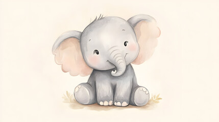Watercolor cute and adorable baby elephant
