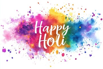 Happy Holi Watercolor Calligraphy with Vibrant Color Splashes and Festive Artistic Typography